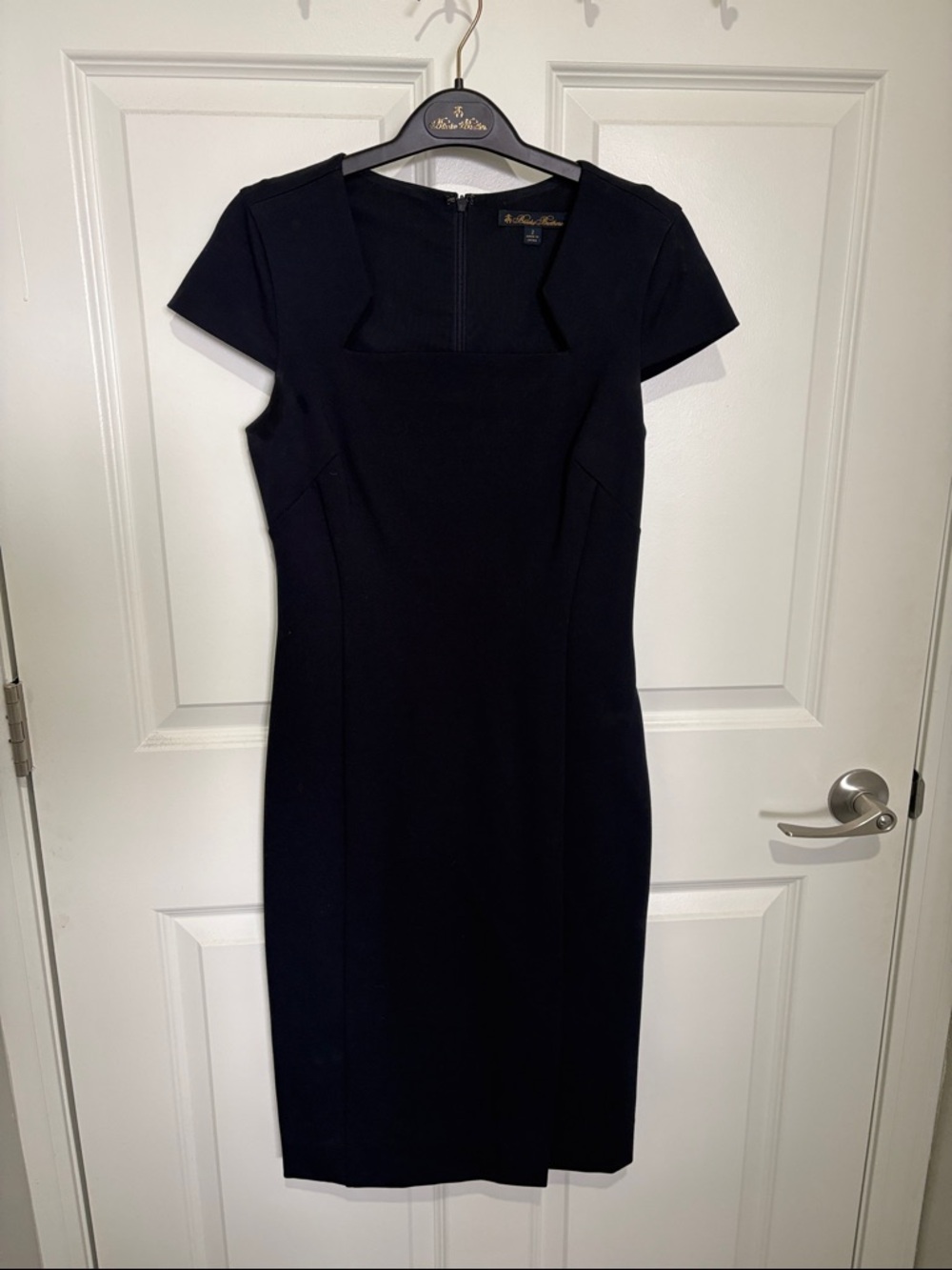 Brooks Brothers Navy Square-Neck Sheath Midi Dress